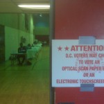 Precinct 19 is located at the historic Dunbar High School at 1301 New Jersey Avenue, NW, in Ward 5.  Voter turnout as of 2:15 p.m. stood at: 133 paper ballots; 7 touchscreen.  Sidenote: Three years into former Mayor Adrian Fenty and former Schools Chancellor Michelle Rhee's so-called school reform, Dunbar was no better off. At a town hall meeting held last fall by then presumptive Mayor-elect Gray, Dunbar students desribed not having an adequate number of classroom seats. Friends of Bedford, the private company which had been brought in by Rhee to run Dunbar, was let go by Mayor Gray for poor performance.